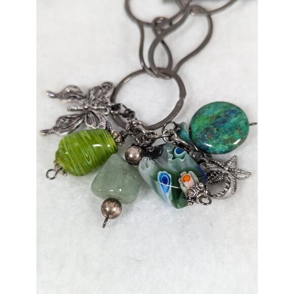 Vtge Upsycled necklace + earrings  Venetian glass jade + cryscolla chain 21" - Picture 2 of 8